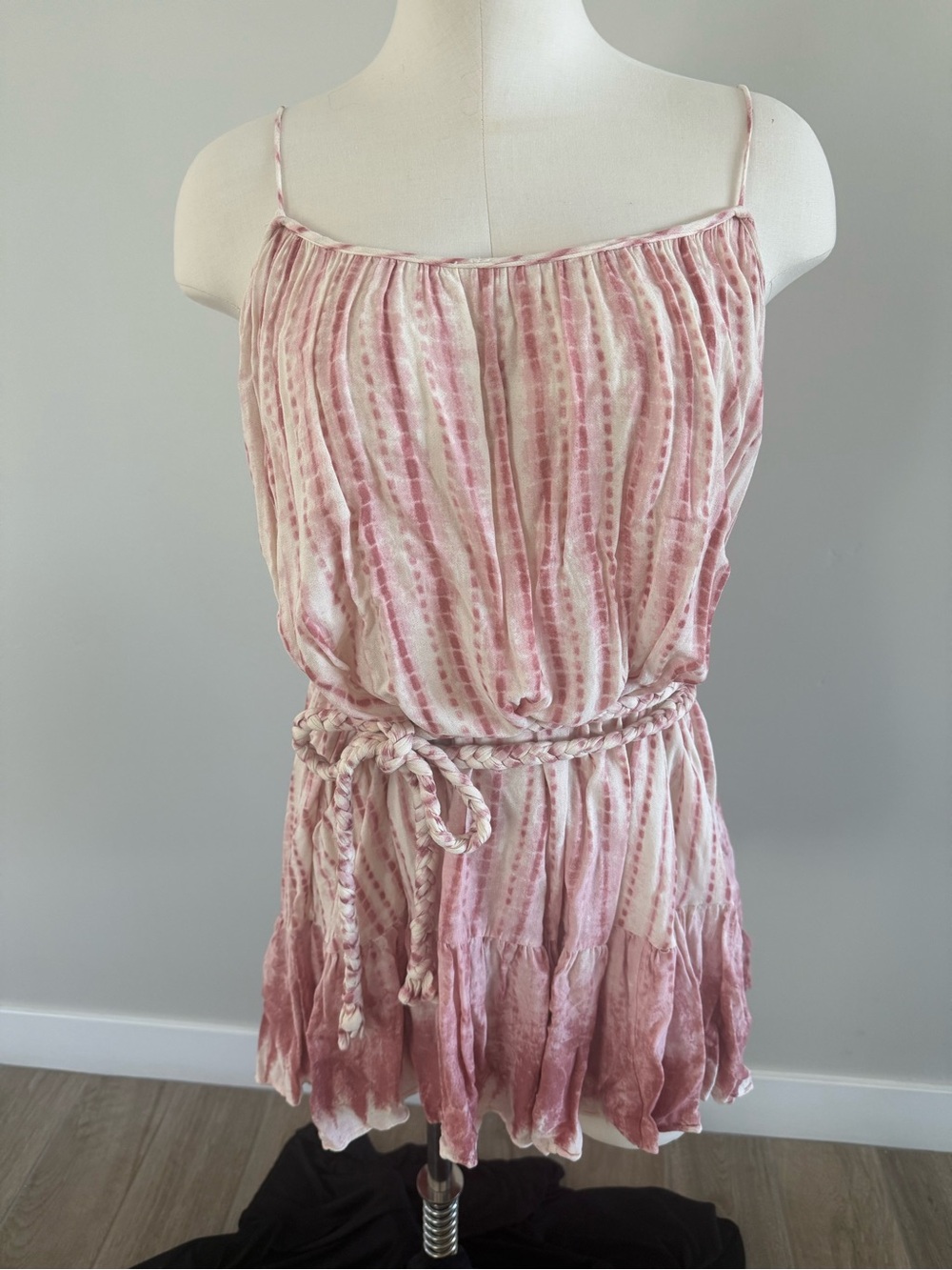 Vici Olivaceous Pink Tie-Dye Spaghetti Strap Mini Dress